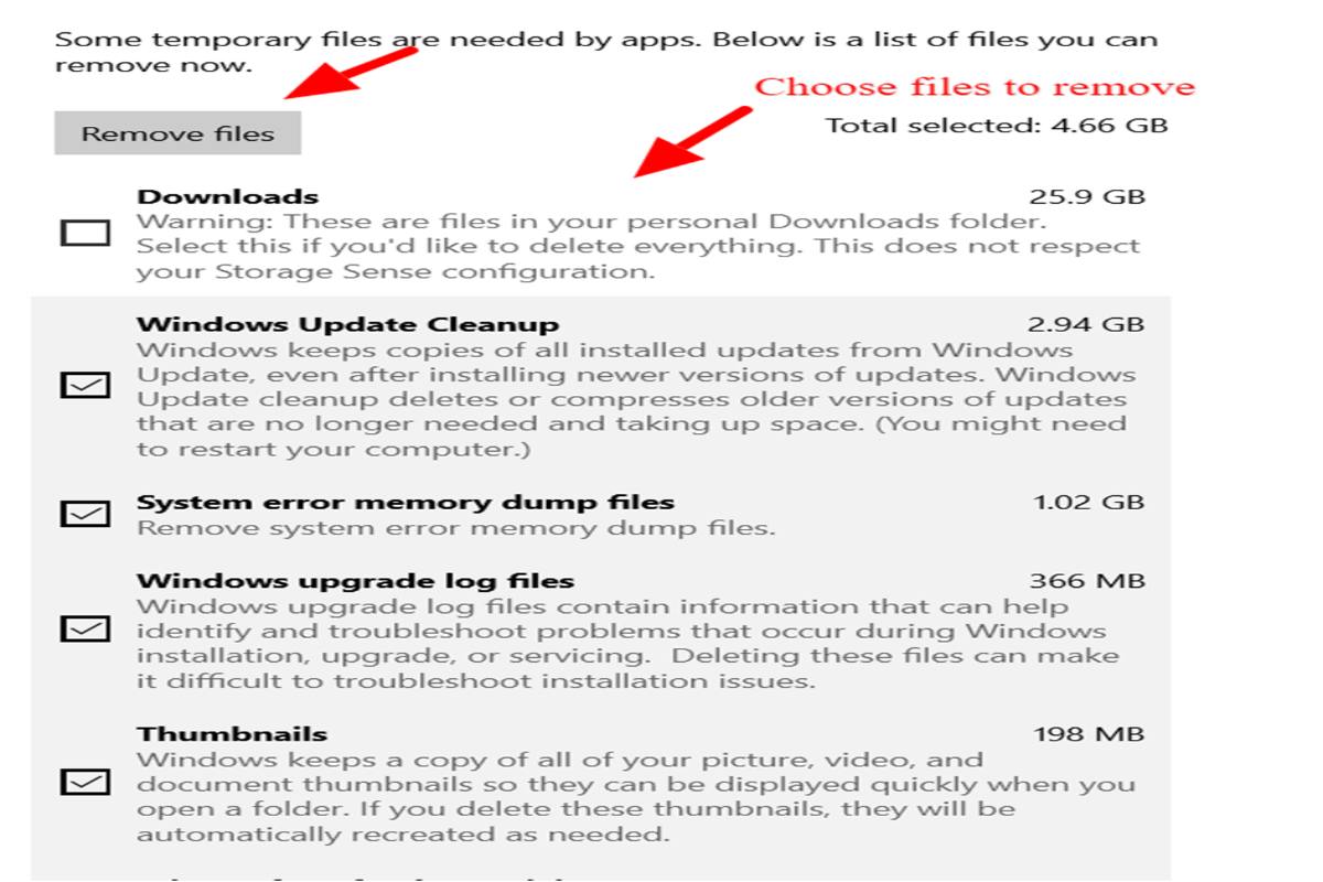 After that choose which cache files you want to remove and which you want to keep.