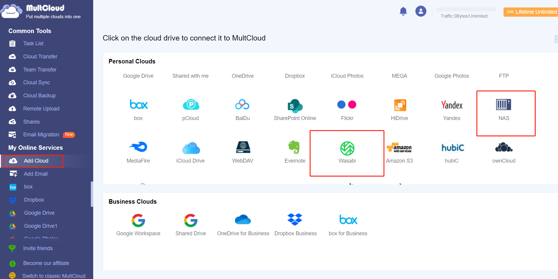 Adding Synology and Wasabi Accounts