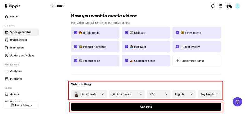 Customize and generate