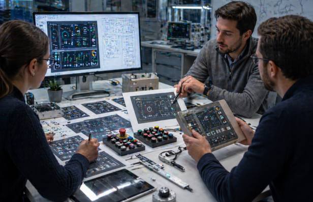 engineers testing human-centered industrial hmi interface prototypes