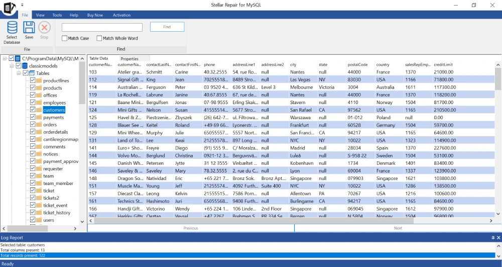 preview the recovered magento tables