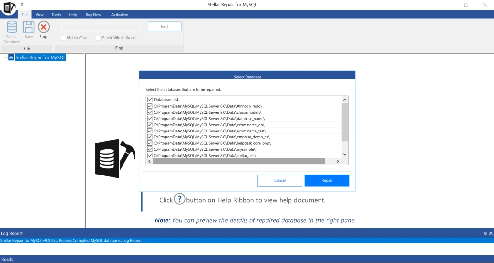 select the corrupted magento database