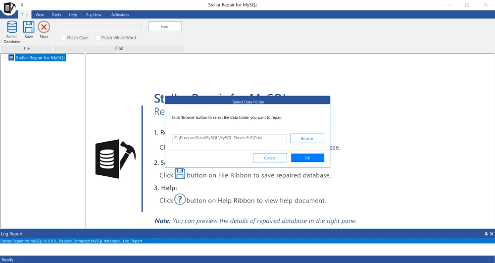 stop mysql and open the tool